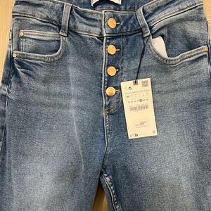 Zara High Rise Blue Jeans with Gold Buttons